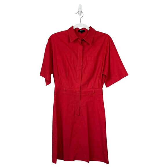 THEORY Casual Dress Eco Crunch Wash Shirt Poppy Red Size 4 Linen Blend - Picture 2 of 7